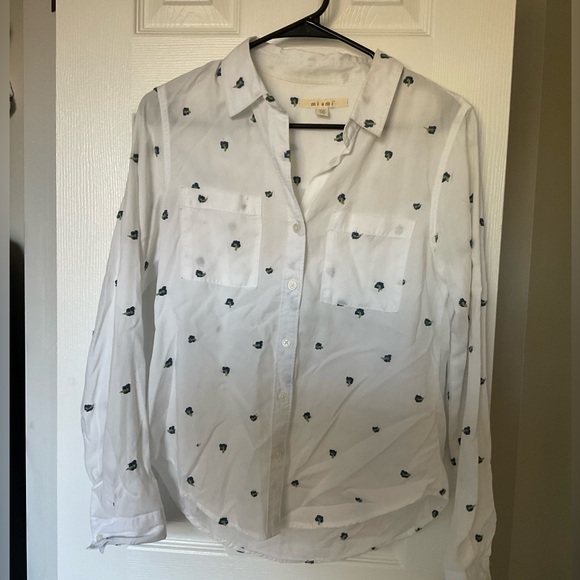 White Button Down with Blue Flowers - Picture 3 of 5